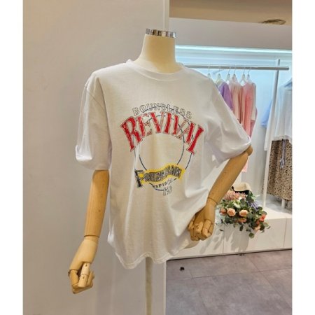 레드 레터링 라운드넥 티셔츠