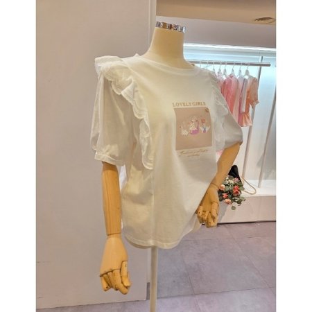 양 레이스 프린트 티셔츠