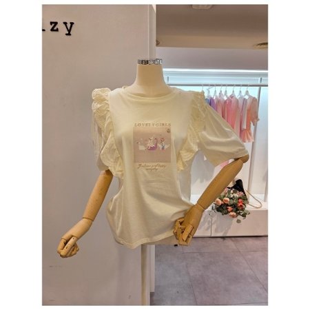 양 레이스 프린트 티셔츠