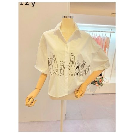 베어 프린트 카라 셔츠