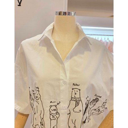 베어 프린트 카라 셔츠