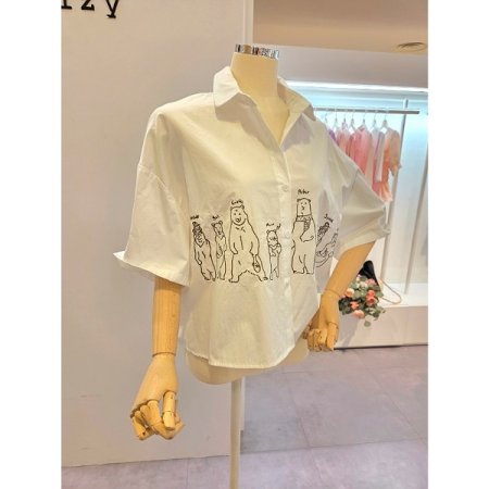 베어 프린트 카라 셔츠