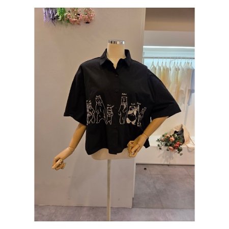 베어 프린트 카라 셔츠