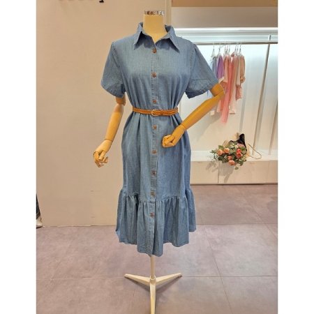 꽈배기벨트 청 카라 원피스