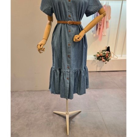 꽈배기벨트 청 카라 원피스