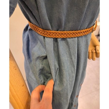 꽈배기벨트 청 카라 원피스