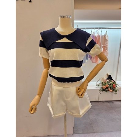 빅 카라 스트라이프 니트