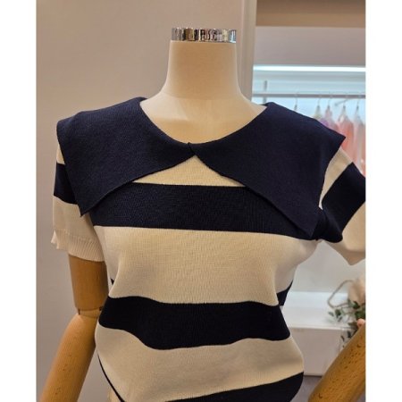 빅 카라 스트라이프 니트