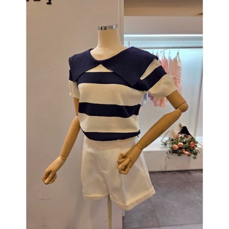 빅 카라 스트라이프 니트