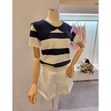 빅 카라 스트라이프 니트