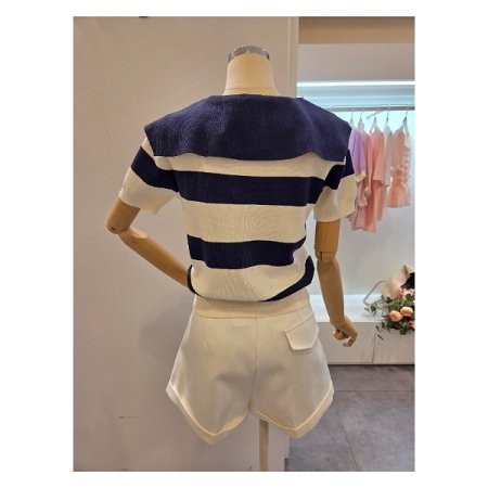 빅 카라 스트라이프 니트