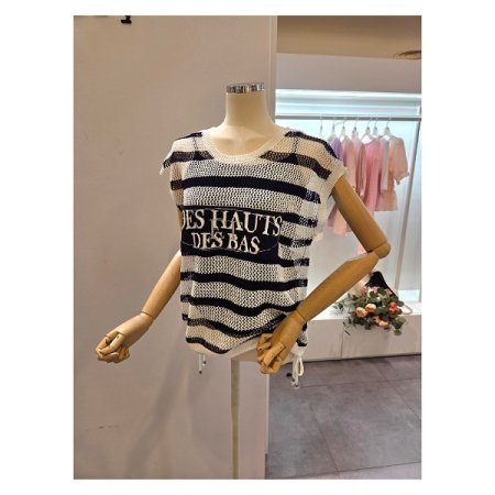 레터링 스트링 그물 니트