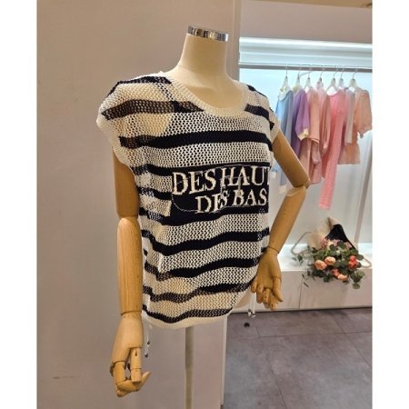 레터링 스트링 그물 니트