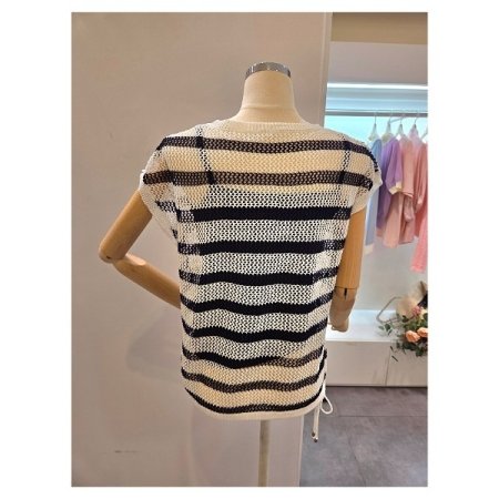 레터링 스트링 그물 니트