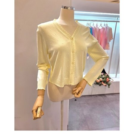 물결 브이넥 가디건