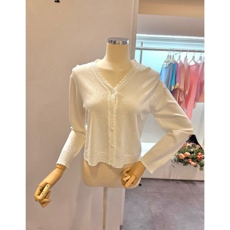 물결 브이넥 가디건