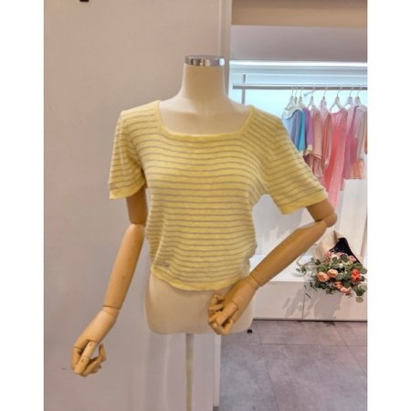 스퀘어넥 줄무늬 니트