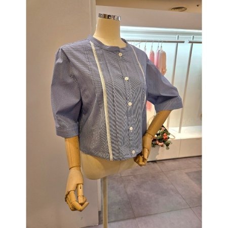 배색 핀턱 줄지 셔츠