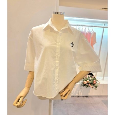 로고 자수 무지 셔츠