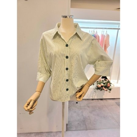 스트라이프 7부소매 셔츠