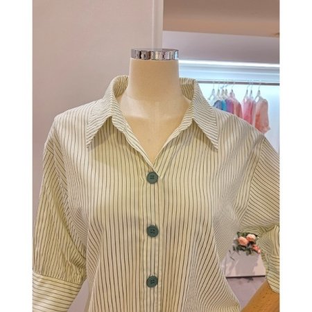 스트라이프 7부소매 셔츠