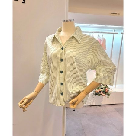 스트라이프 7부소매 셔츠