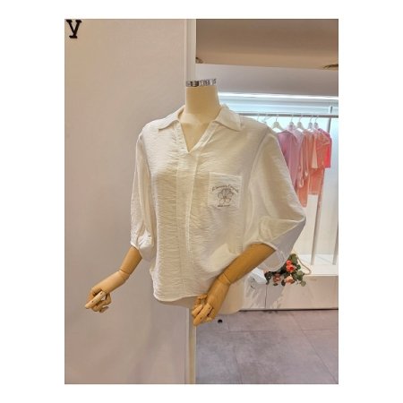 포켓 슬릿 카라 블라우스