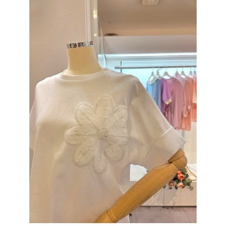 빅 플라워 라운드 티셔츠