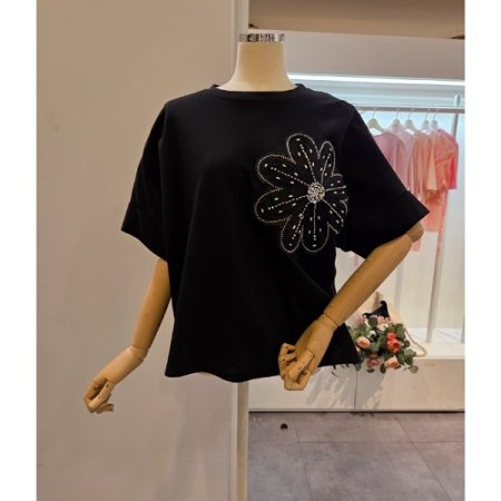 빅 플라워 라운드 티셔츠