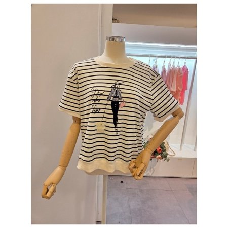 줄무늬 자수 티셔츠