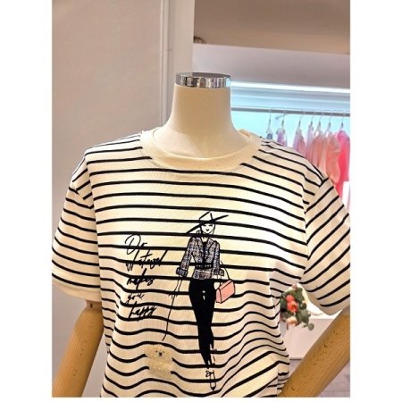 줄무늬 자수 티셔츠