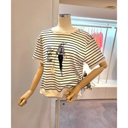 줄무늬 자수 티셔츠