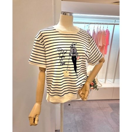 줄무늬 자수 티셔츠