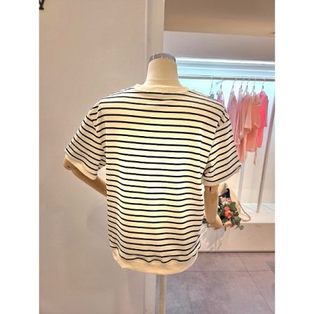 줄무늬 자수 티셔츠