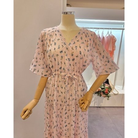 허리 스트링 롱 원피스