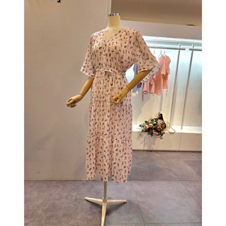 허리 스트링 롱 원피스