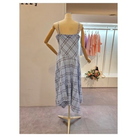 체크 끈 롱 원피스