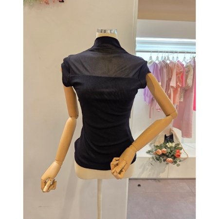 캡소매 하이넥 티셔츠