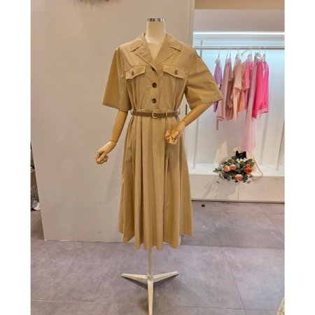포켓 벨티드 카라 원피스
