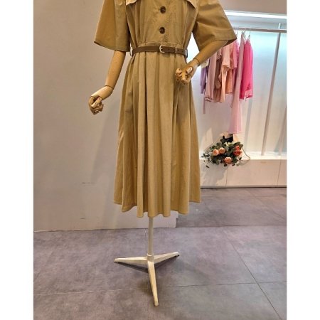 포켓 벨티드 카라 원피스