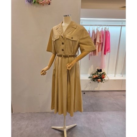 포켓 벨티드 카라 원피스