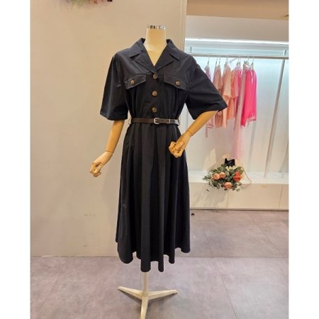 포켓 벨티드 카라 원피스