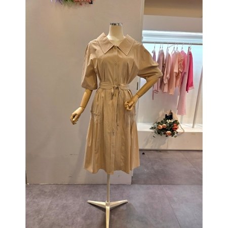 허리 끈 카라 원피스