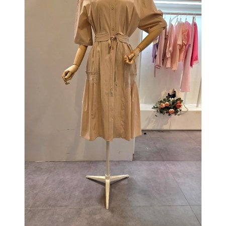 허리 끈 카라 원피스