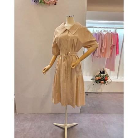 허리 끈 카라 원피스