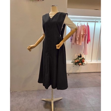 브이넥 민소매 레이어드 원피스