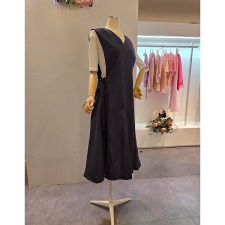 브이넥 민소매 레이어드 원피스