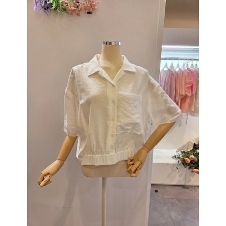 밑단 밴딩 카라 블라우스