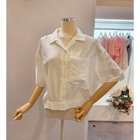 밑단 밴딩 카라 블라우스