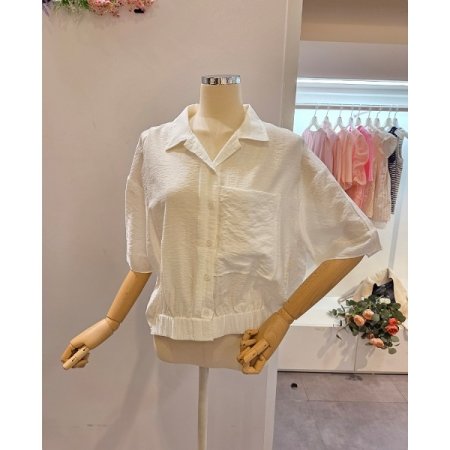 밑단 밴딩 카라 블라우스